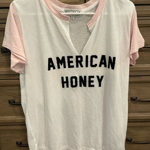 Wildfox American Honey Woody T-shirt white with light pink sleeves
